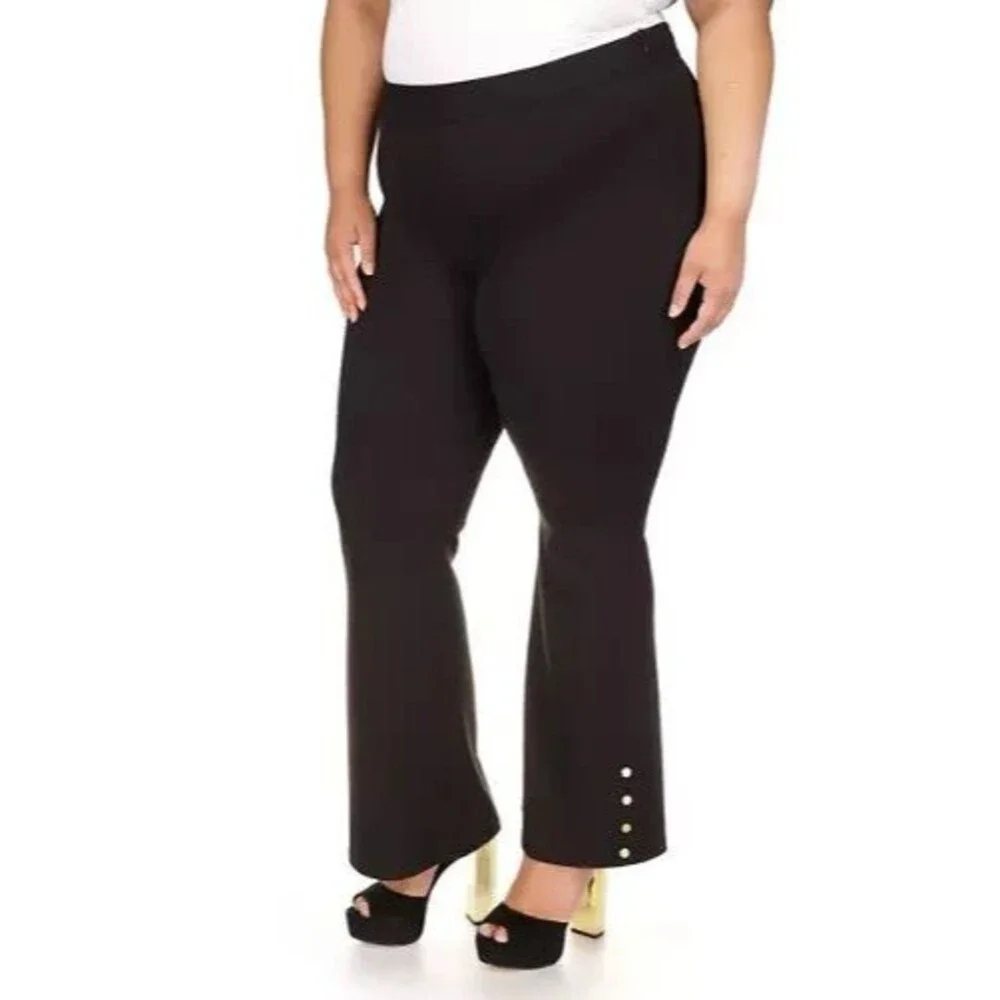 Michael Kors Women's Trendy Plus Size Snap Flare-Leg Dress Pants Black Size 3X